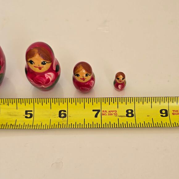 Russian Nesting Dolls Matryoshka Babushka Set of 5 Pink Gold Floral Signed Small - Picture 8 of 16